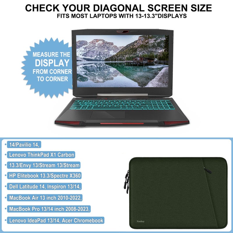 Naukay Laptop Sleeve Case 13.3 inch  Shockproof Protective Computer Cover with Accessories Pocket  Laptop Bag Compatible with MacBook Air/Pro 13-13.3 inch  Compatible for MacBook Pro 14 inch  ArmyGreen - Image 4